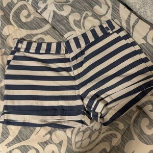 Women's Navy and White Striped Casual Shorts